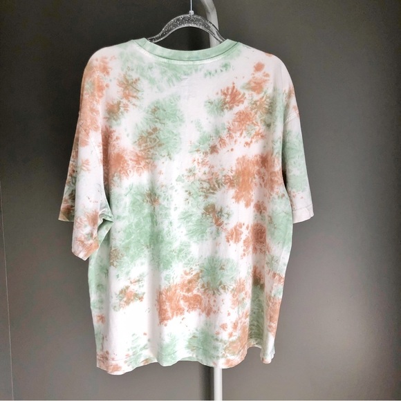 NOBO Artsy Oversized Pastel Green & Brown Tie Dye Effect Relaxed Fit T- Shirt. - Picture 4 of 12